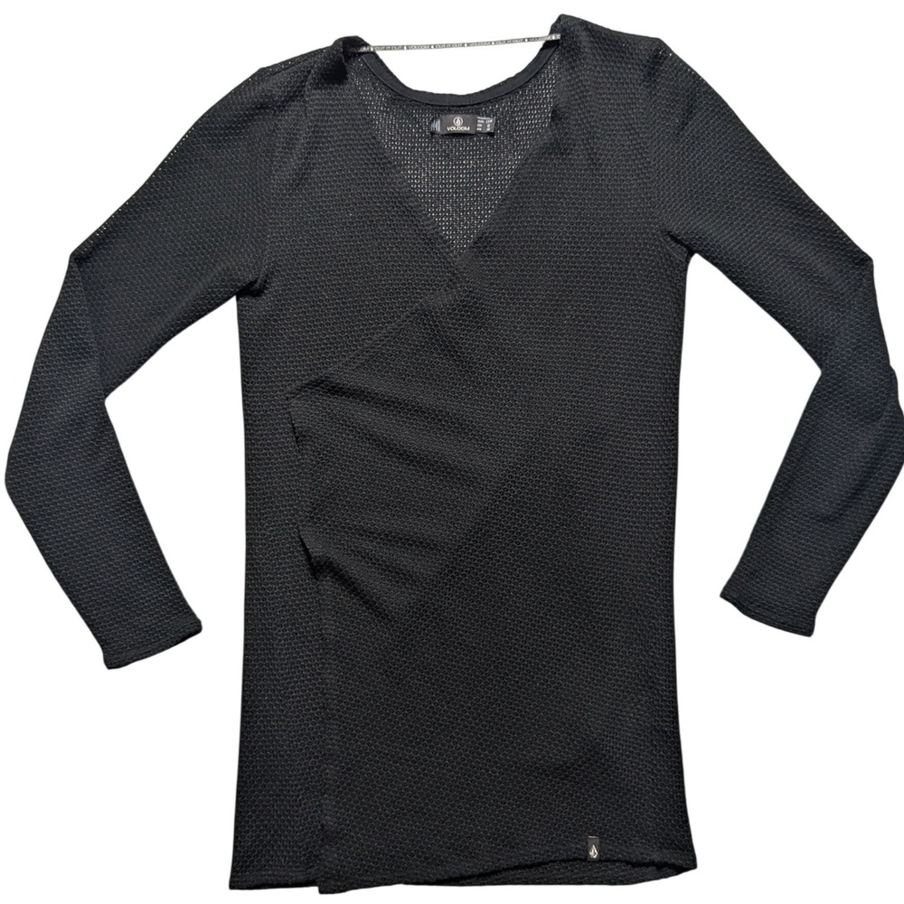 Volcom GO GO Wrap‎ Cardigan Sweater Women Large Black Open Knit Mesh NEW